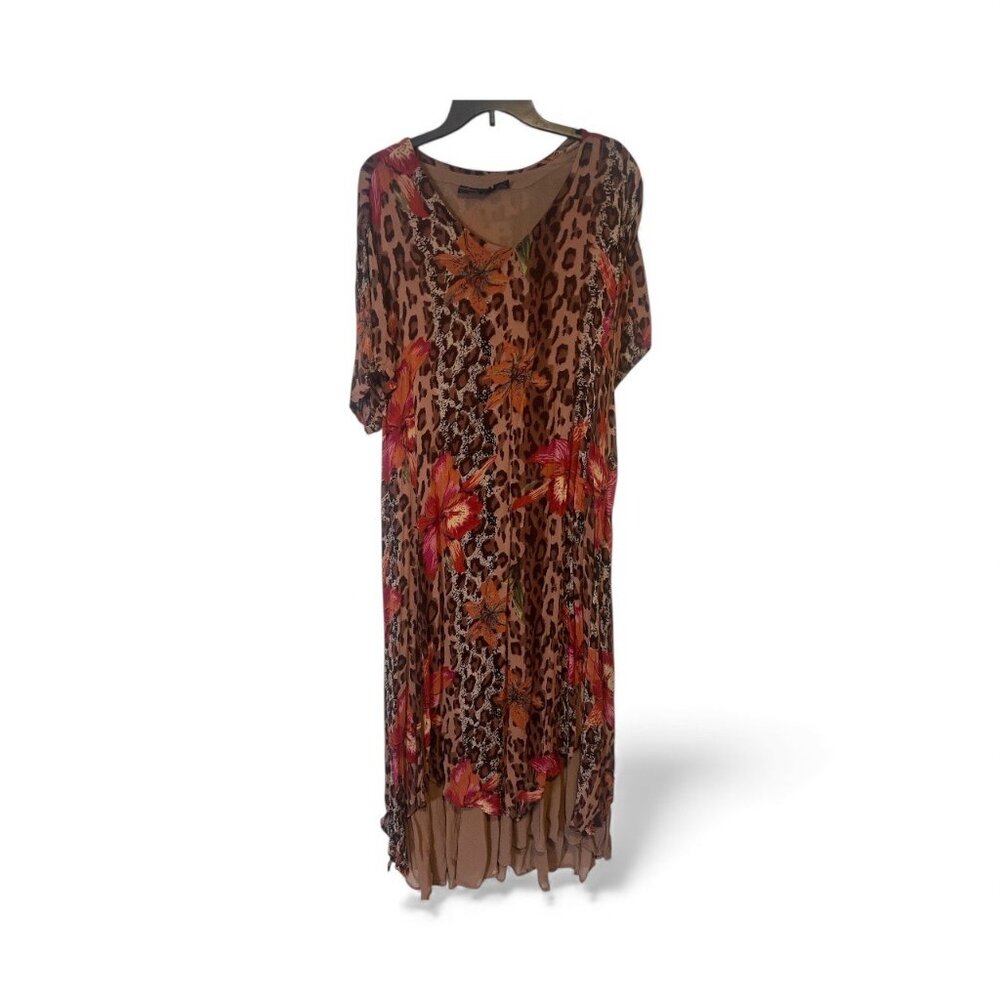 Maxi Dress Floral Asymmetrical Size XL Lola P Layered Boho Flowy Whimsical
